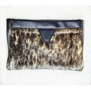 An Original Lorene - Brown Faux Hair on Hide & Faux Leather Clutch - Vintage